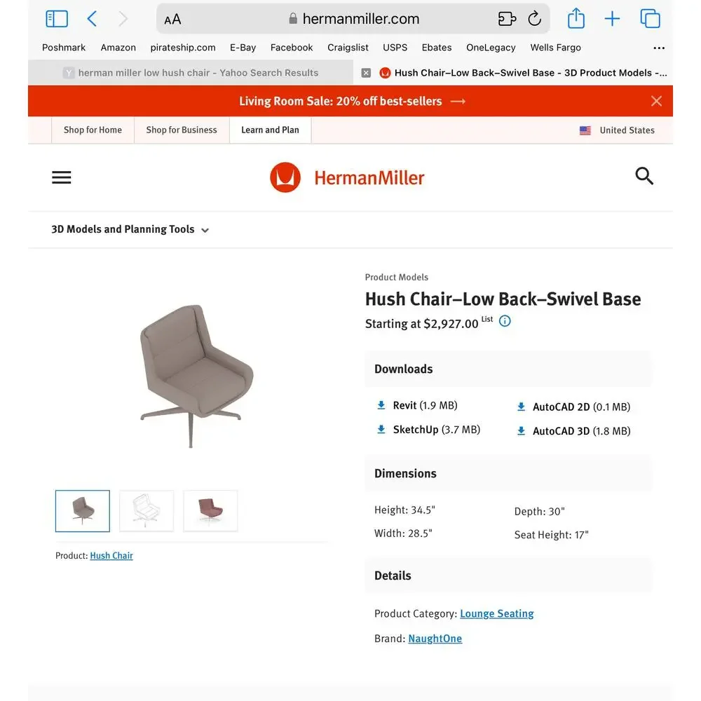$3769 MCM Herman Miller + NaughtOne Hush Chair Orange Gray Chrome Swivel Chair